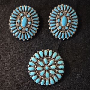 Vintage PB Sterling Turquoise Pendant & Clip-on Earring Set